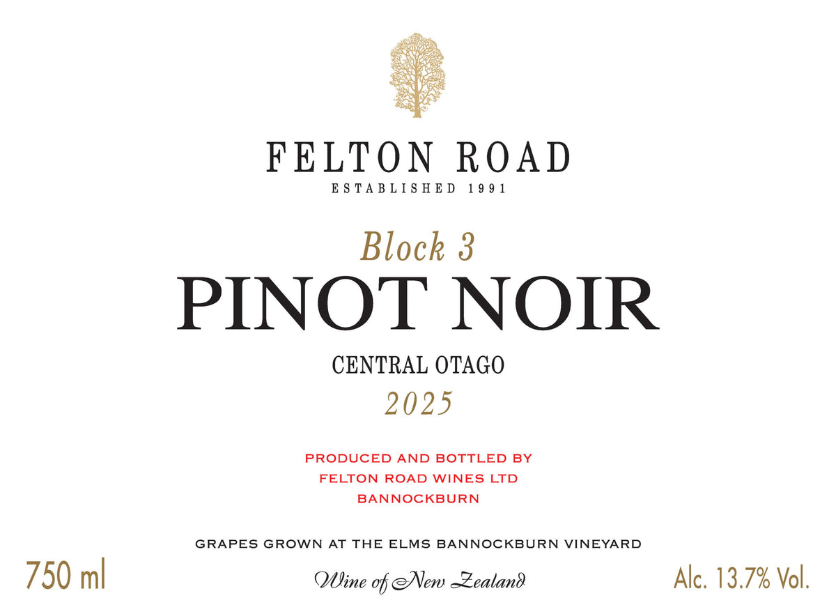 2025 Felton Road Block 3 Pinot Noir 750ml Label
