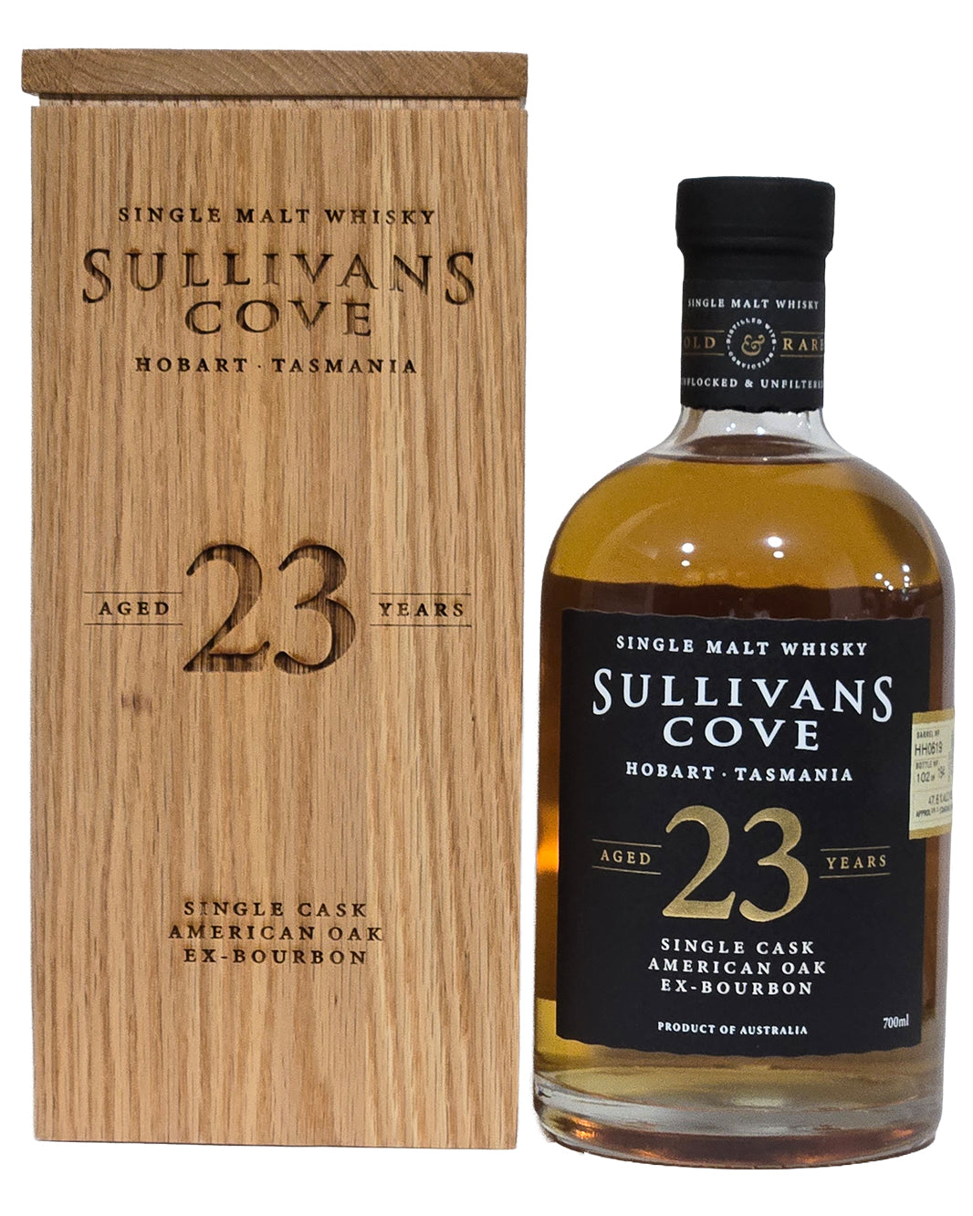 Sullivans Cove 23 Year Old American Oak Ex-Bourbon HH0619 Single Malt Australian Whisky 700ml Wooden Gift Box