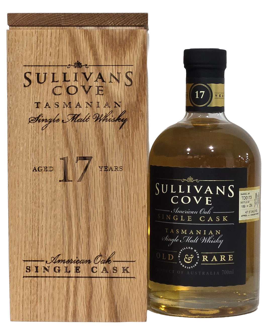 Sullivans Cove 17 Year Old American Oak Single Cask TD0173 Single Malt Whisky 700ml Wooden Gift Box